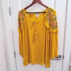 St. John's Bay Yellow Floral Embroidered Blouse
